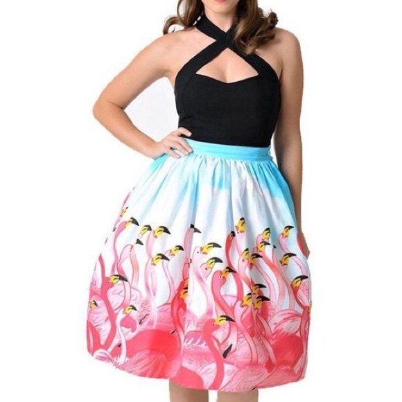 Unique Vintage Dresses & Skirts - Unique Vintage Pink Flamingo Skirt